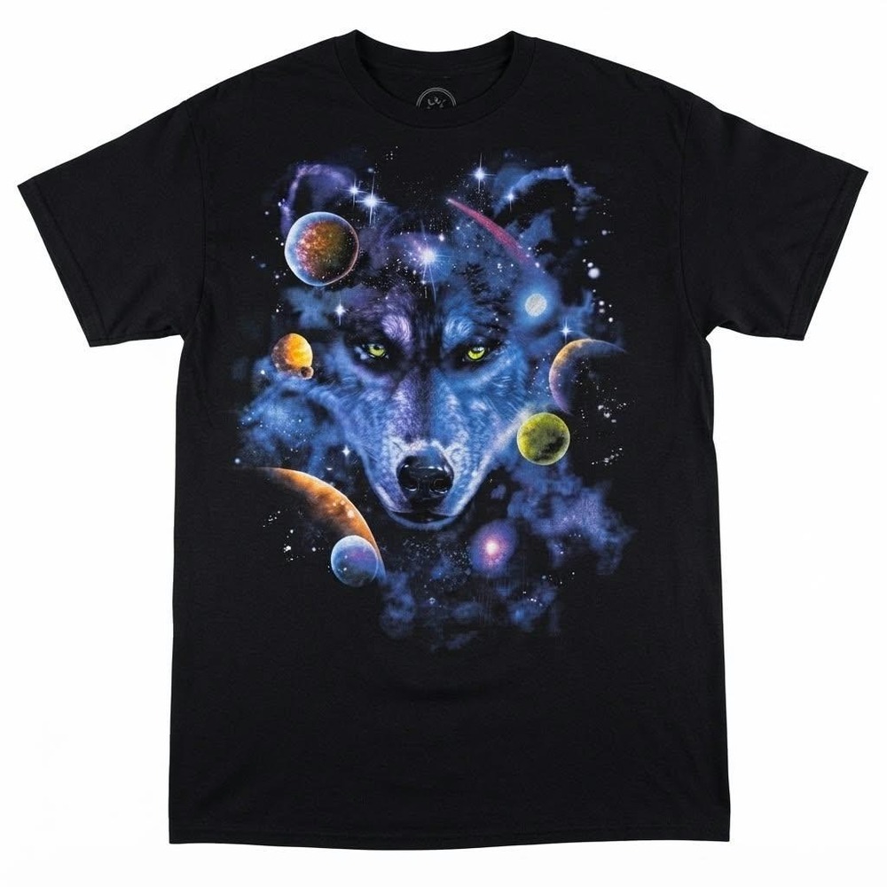 Dom Wolf Galaxy Space Graphic T-Shirt Black Mens Size Medium Short Sleeve